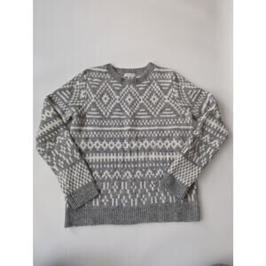 Cupcakes And Cashmere Medium Gray White Pattern Crew Neck Sweater Holiday